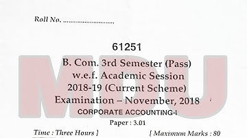 BCom 3rd semester (pass) corporate accounting question paper November 2018 mdu | @SeparateVideo