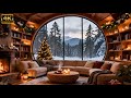 Winter Jazz for Deep Focus ❄️ Cozy Lakeside Library Ambience, Snowfall & Fireplace Warmth, No Ads