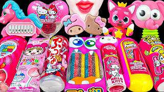 ASMR PINK CANDY🩷PINKFONG UNICORN KITTY MY MELODY 핑크퐁 유니콘 헬로키티 마이멜로디 캔디 먹방 EATING MUKBANG screenshot 5