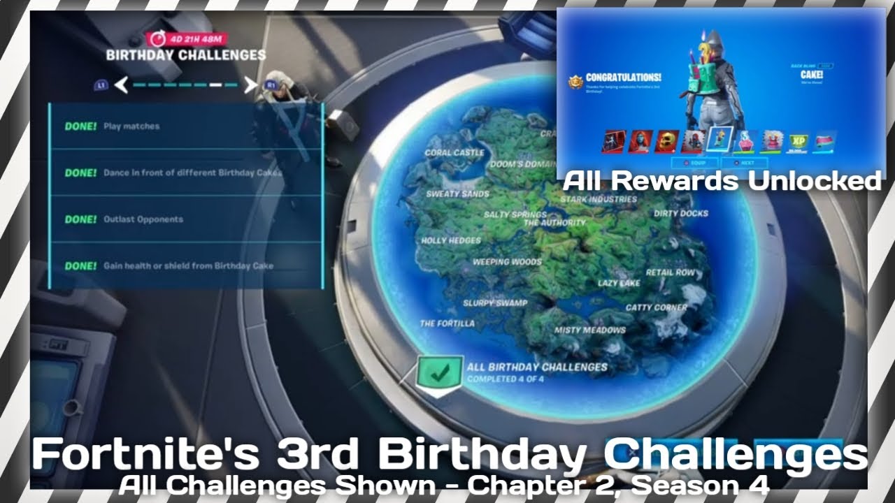 Fortnite's 3rd Birthday Challenges Complete Guide - [All Cake Locations + All Rewards Unlocked]