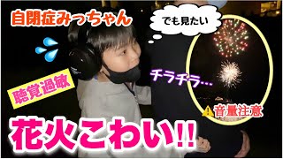 【花火こわい‼︎音が苦手⁉︎】自閉症みっちゃん妹こっちゃん戻りたい！でもまだ見たい！