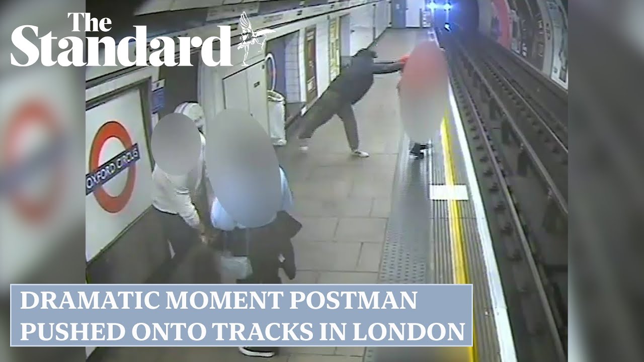 Dramatic moment postman pushed onto tracks at Oxford Circus - before daring rescue