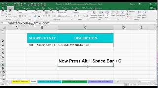 Alt + SPACE BAR + C Shortcut Key with Example in MS Excel Spreadsheet 2016