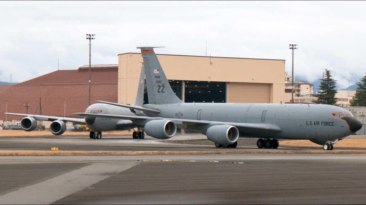 オハイオと嘉手納所属の空中給油機KC135が横田基地から4機が離陸 YOKOTA Stratotanker USAF OHIO Okinawa Kadena