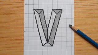 Simple 3d Drawing Letter V / How To Draw Capital Alphabet Easy For Beginners #shorts