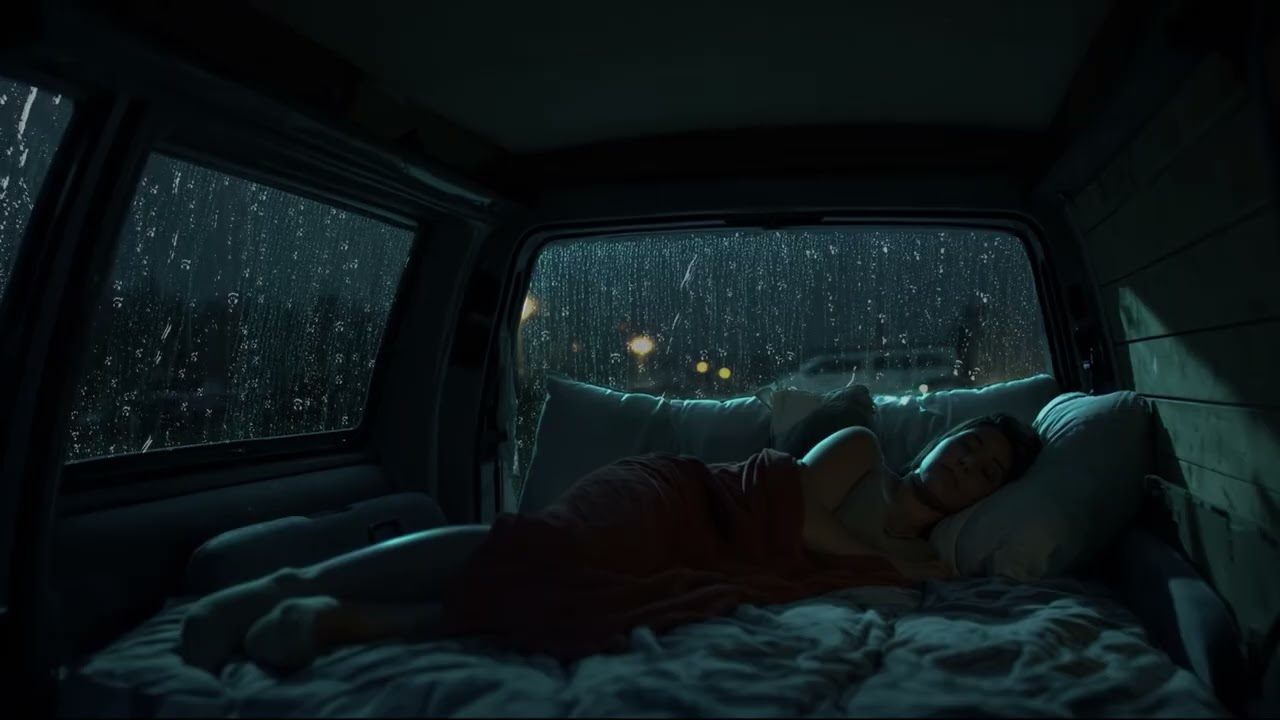 Girl Sleeping in a Car While Rain Falls Outside | Rain ASMR for Sleep