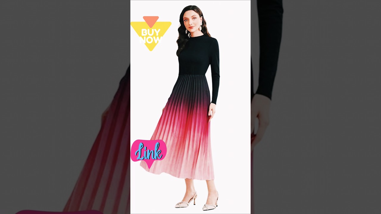 LITZO Women's Ombre Pleated Maxi Dress Review | Elegant Long Sleeve A-Line  Party Dress - YouTube