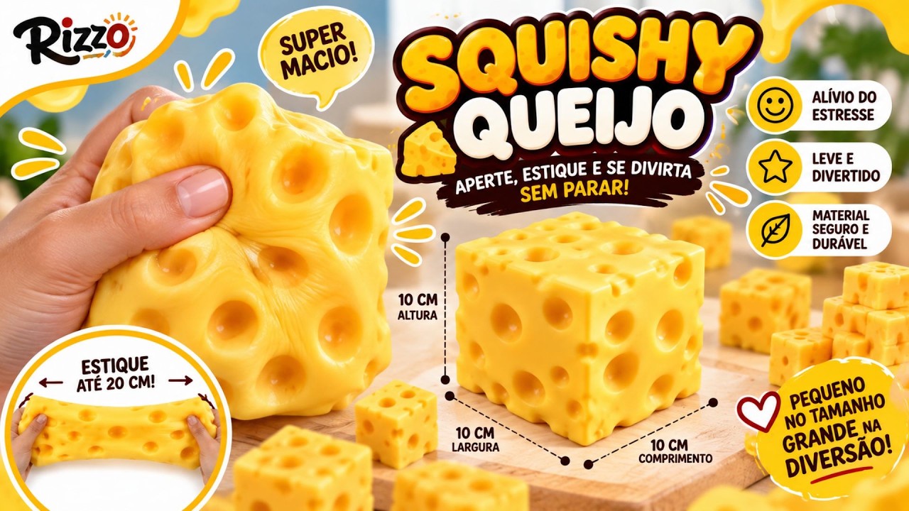 Squishy Queijo Sensorial GG - Antiestresse - 1 unidade - Rizzo