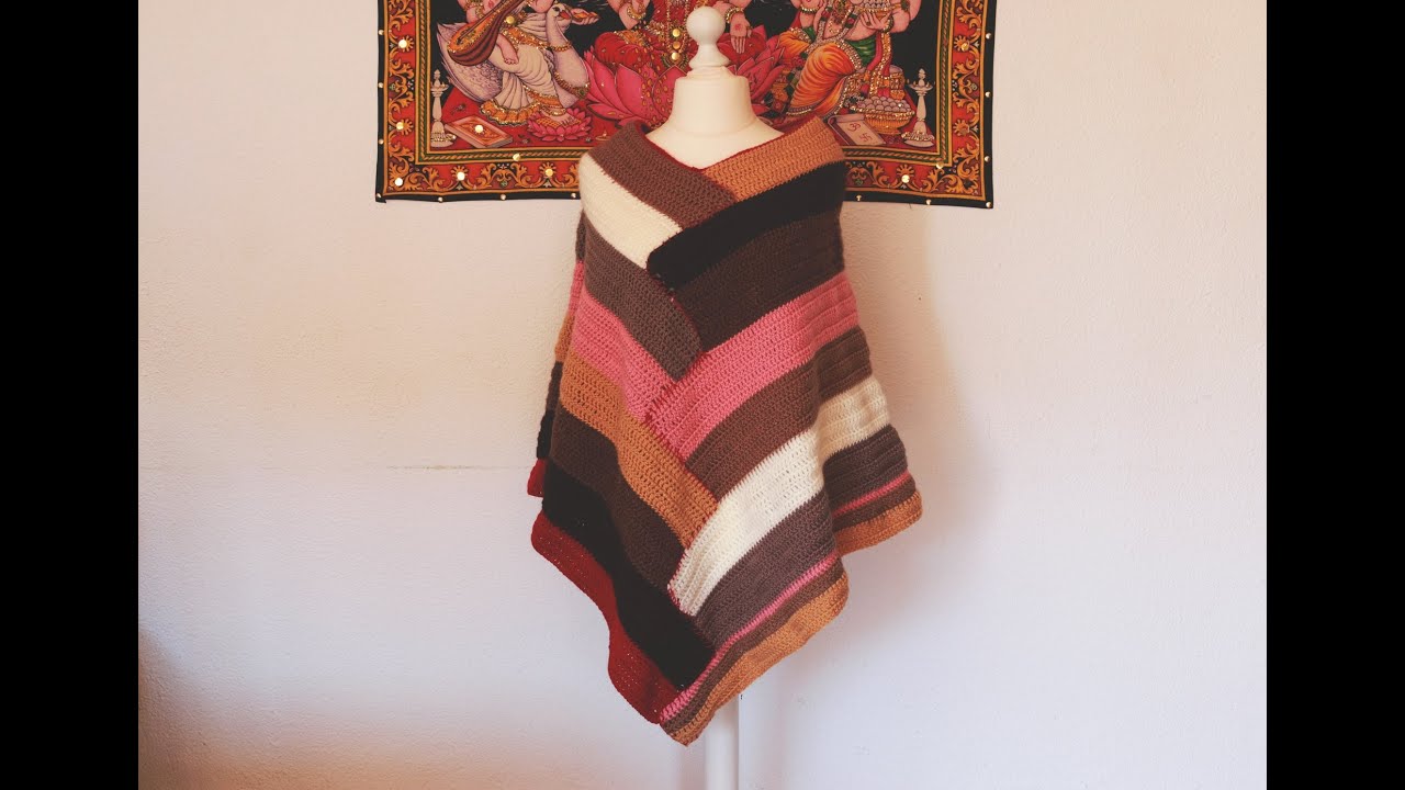 Como tejer poncho escalonado en colores a crochet.