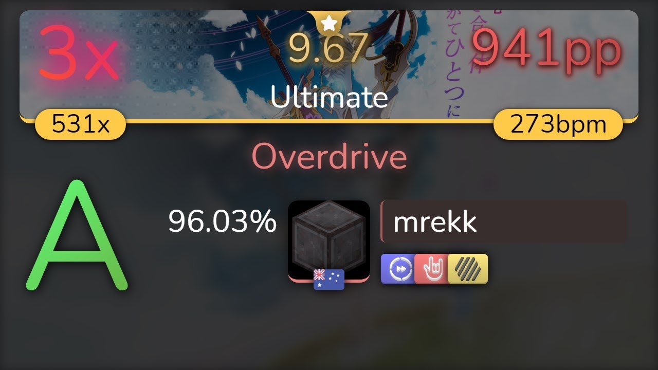 [9.67⭐] mrekk | Harada Hitomi - Overdrive [Ultimate] +HDDTHR 96.03% {941pp 3❌} - osu!