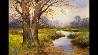 How to paint an Autumn River and Trees Scene in Watercolor