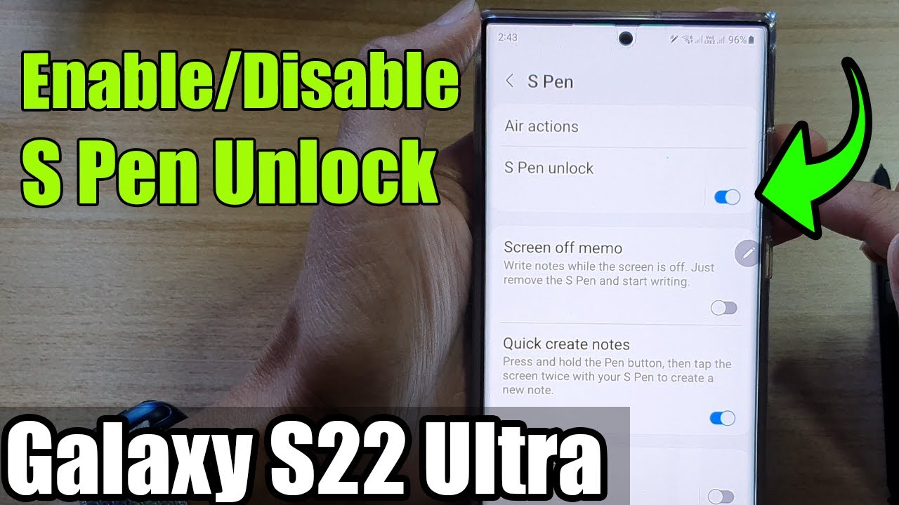 Galaxy S22 Ultra: How to Enable/Disable S Pen Unlock - YouTube