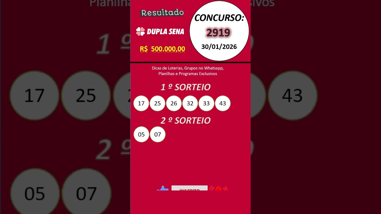 🔴🔴🍀 Dupla Sena Resultado 2919 