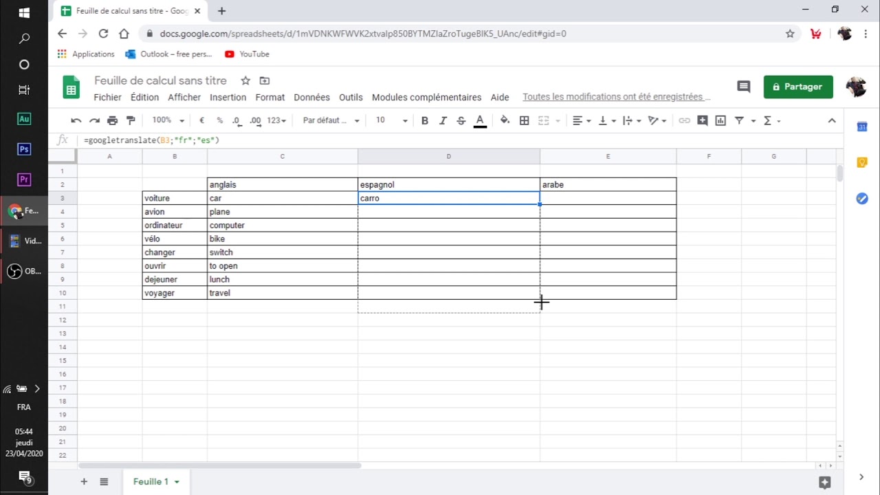  tuto comment traduire des colonnes excel google sheet en toutes les
