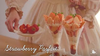 Awayuki Strawberry Parfait With Pastel Pink Strawberries From Japan