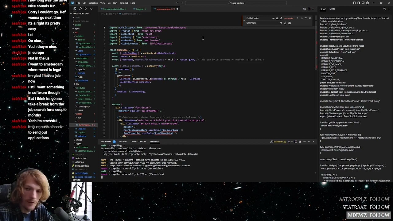 chatting with Bill and pulling data for user page
