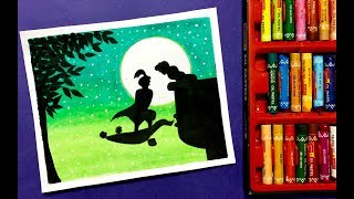 Aladdin Moonlight Scenery Drawing With Oil Pastels