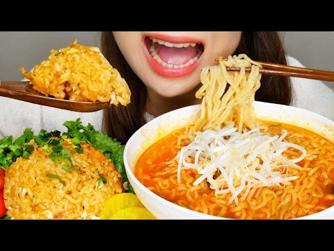 【咀嚼音/ASMR】超激辛!? 辛ラーメンチャーハンを作って食べる音【字幕付】