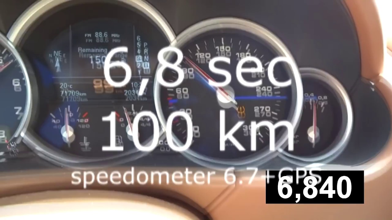 6,7 sec Porsche Cayenne Turbo Acceleration 0 100 kmh speedometer