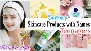 Summer🌞Skincare products with names for teenager girls/Teenagers skincare routine||Farheen Style