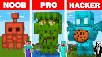 Minecraft NOOB vs PRO vs HACKER: GOLEM STATUE HOUSE BUILD CHALLENGE / Animation