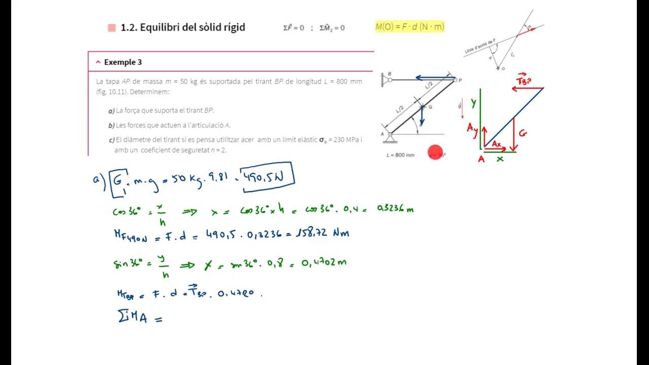 269 - exemple 3 - Equilibri del sòlid rígid