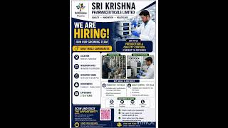 Srikrishna Pharma | Job's In Hyderabad-2026 | PharmaJobs In Hyderabad | Pharma Exp jobs|production