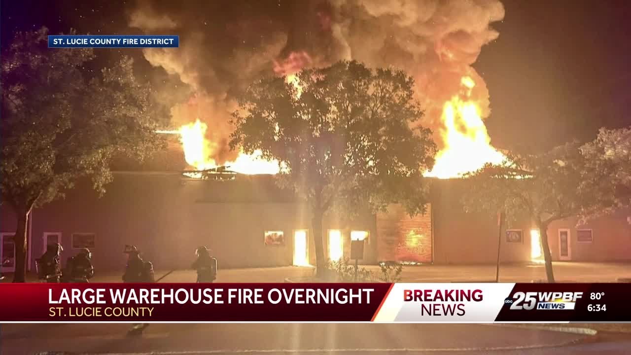 Overnight warehouse fire in St. Lucie County - YouTube