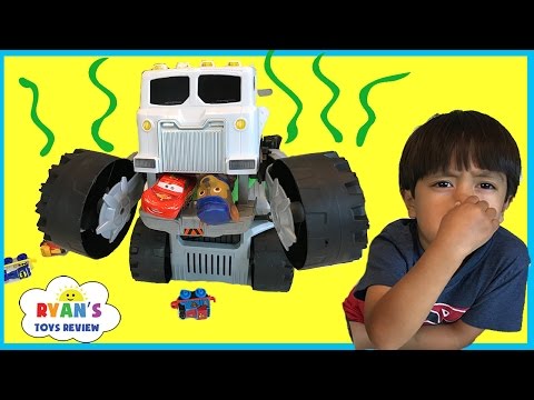 TOY TRUCKS FOR CHILDREN Matchbox Stinky the garbage truck eats Disney Cars Surprise Kids Toys Cars