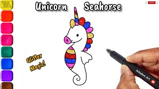 Magical Glitter Unicorn Seahorse Drawing 🌈✨| How to draw a unicorn seahorse | #kids #drawing