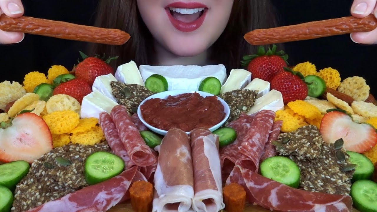 ASMR Charcuterie Board [Meat, Cheese, Crackers, Fruit, Veggies] EXTREMELY SATISFYING EATING SOUNDS!