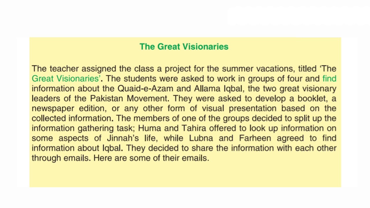 The Great Visionaries 9th class Unit#4 part (1)