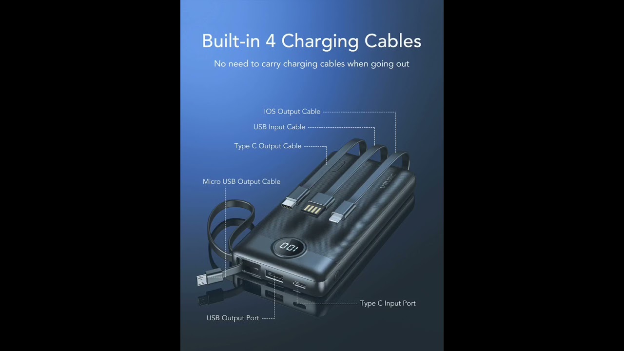VRURC Portable Charger with Built in Lightning, Micro, and USB C Cable