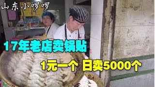 山东小伙做锅贴，1元一个，每天最多煎5000个，超级自信无人超越【小啰啰美食】