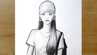 Kolay Şapkalı Kız Karakalem Çizimi | Kolay Yoldan Şapkalı Güzel Kız Çizimi | Easy Girl Drawing