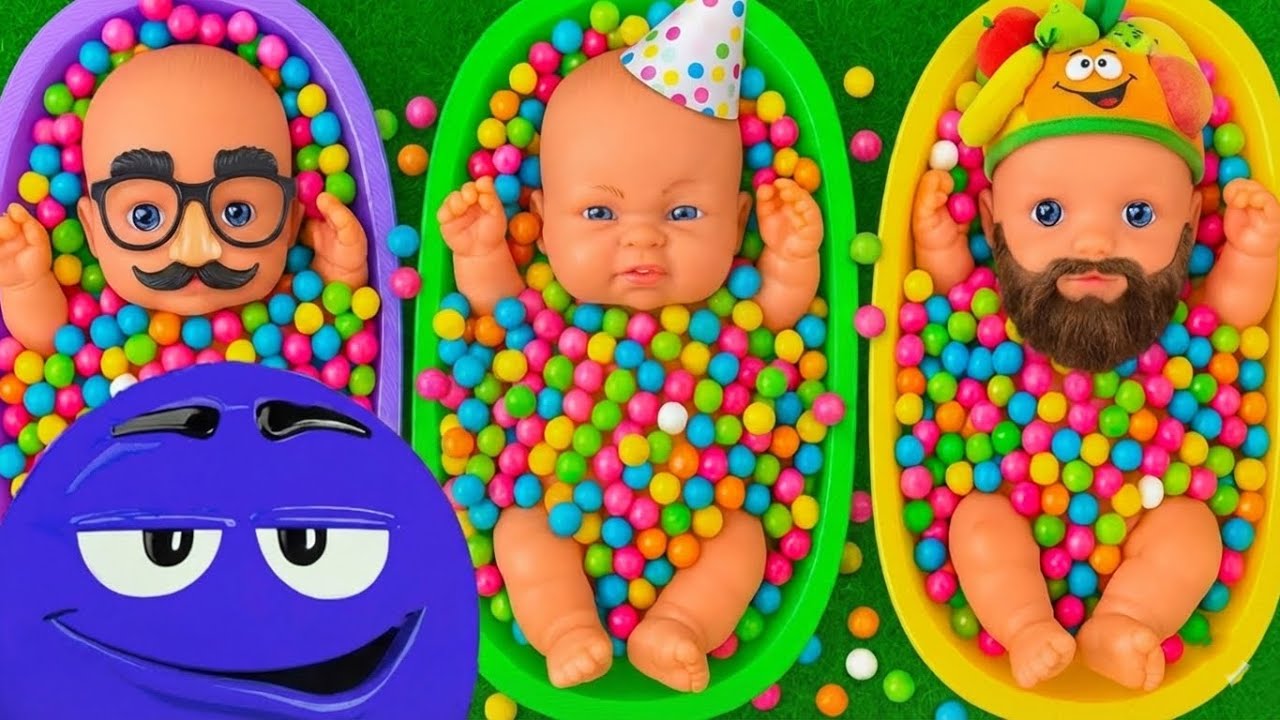 Full of 3 Rainbow BathTubs Candy with M&M's & Magic Slime Cutting Video