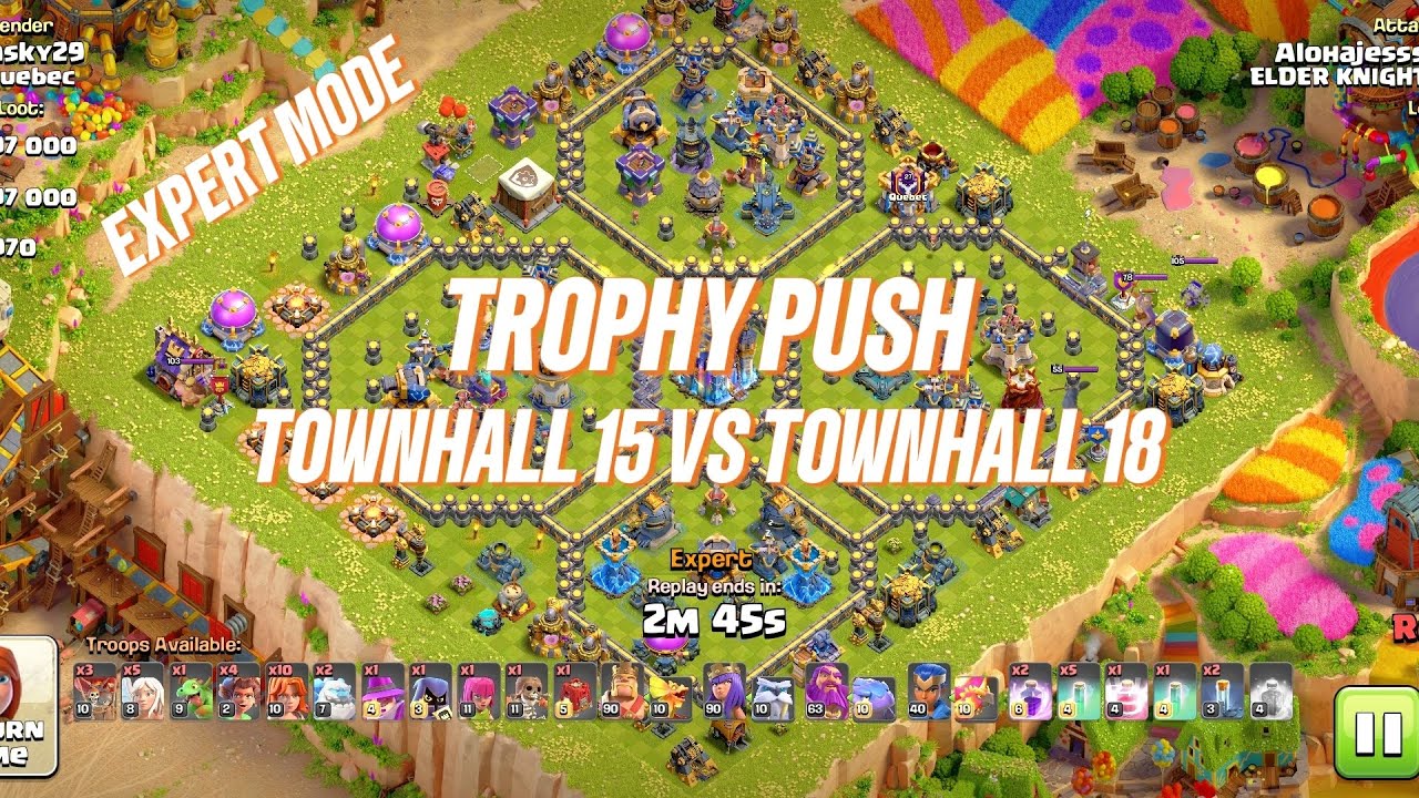 TROPHY PUSH TOWNHALL 15 VS TOWNHALL 18 EXPERT MODE
