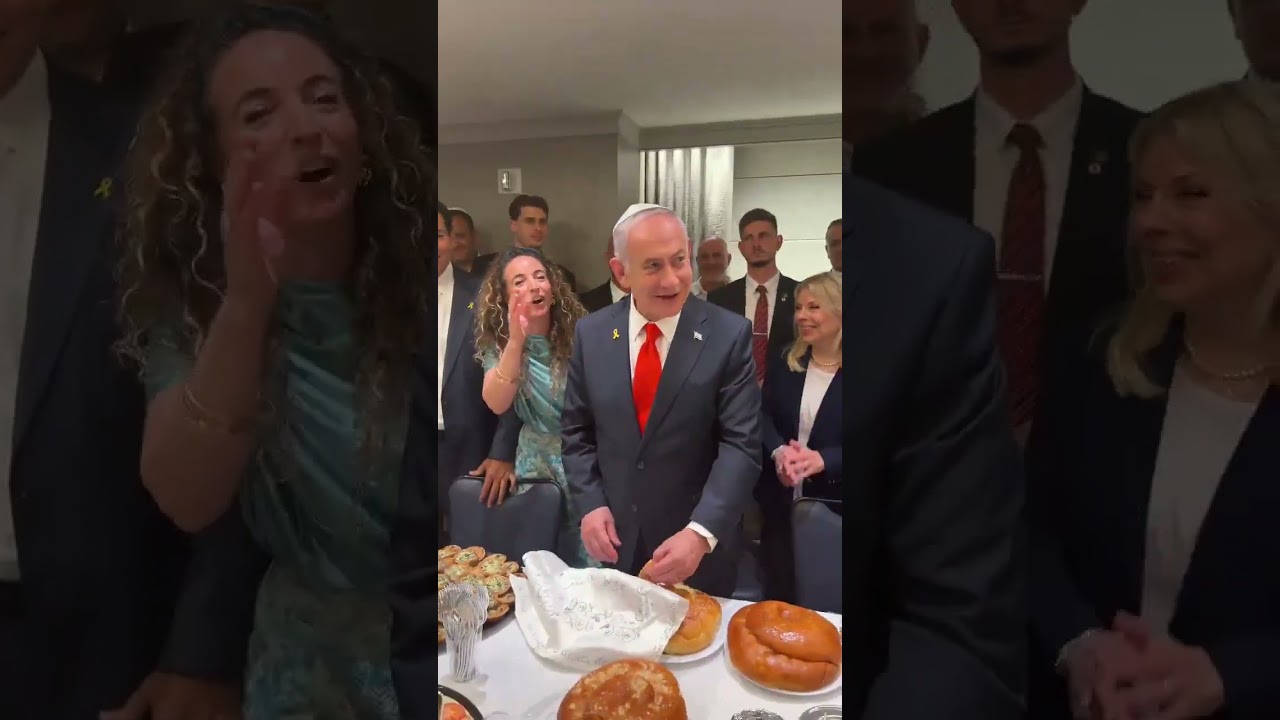 Welcoming Shabbos: Israeli PM Netanyahu tosses Shirayim from the Challah as per custom of the rebbes