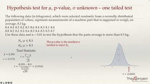 Hypothesis test for mean - p value approach - sigma unknown  - one tailed test