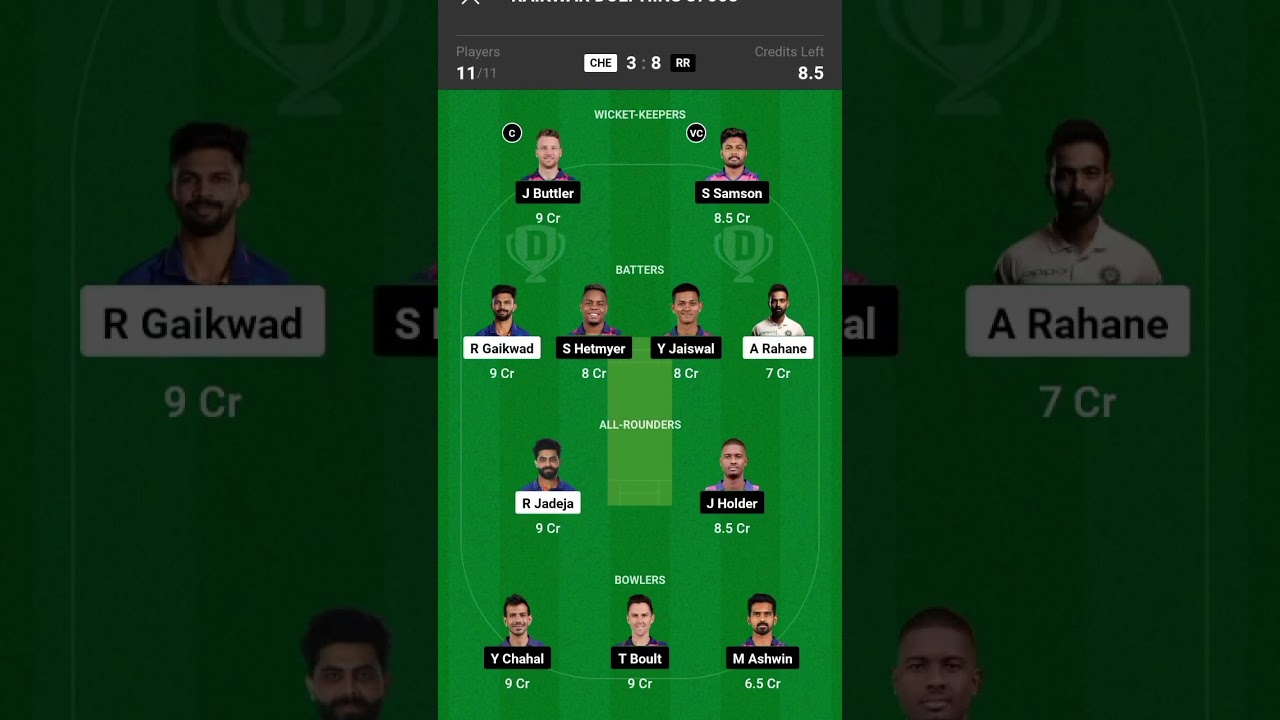 dream11 team CHE vs RR🥰