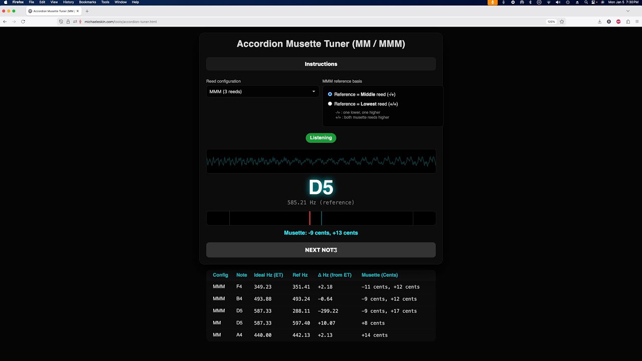 Demonstration of my new Accordion Musette Tuner tool