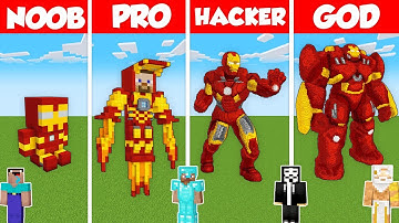 IRON MAN STATUE BASE BUILD CHALLENGE - Minecraft Battle: NOOB vs PRO vs HACKER vs GOD / Animation