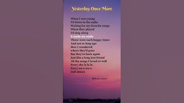 Thumbnail of Yesterday Once More (Verse 1) - Carpenters #lyrics #shorts #song