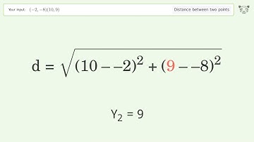 Find the distance between two points p1 (-2,-8) and p2 (10,9): Step-by-Step Video Solution