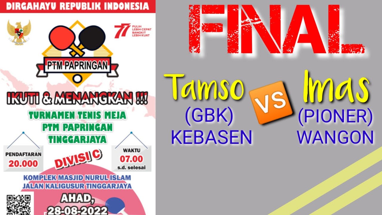 PERTANDINGAN SENGIT, FINAL PAPRINGAN CUP 1🏓 kejuaraantenismeja 
