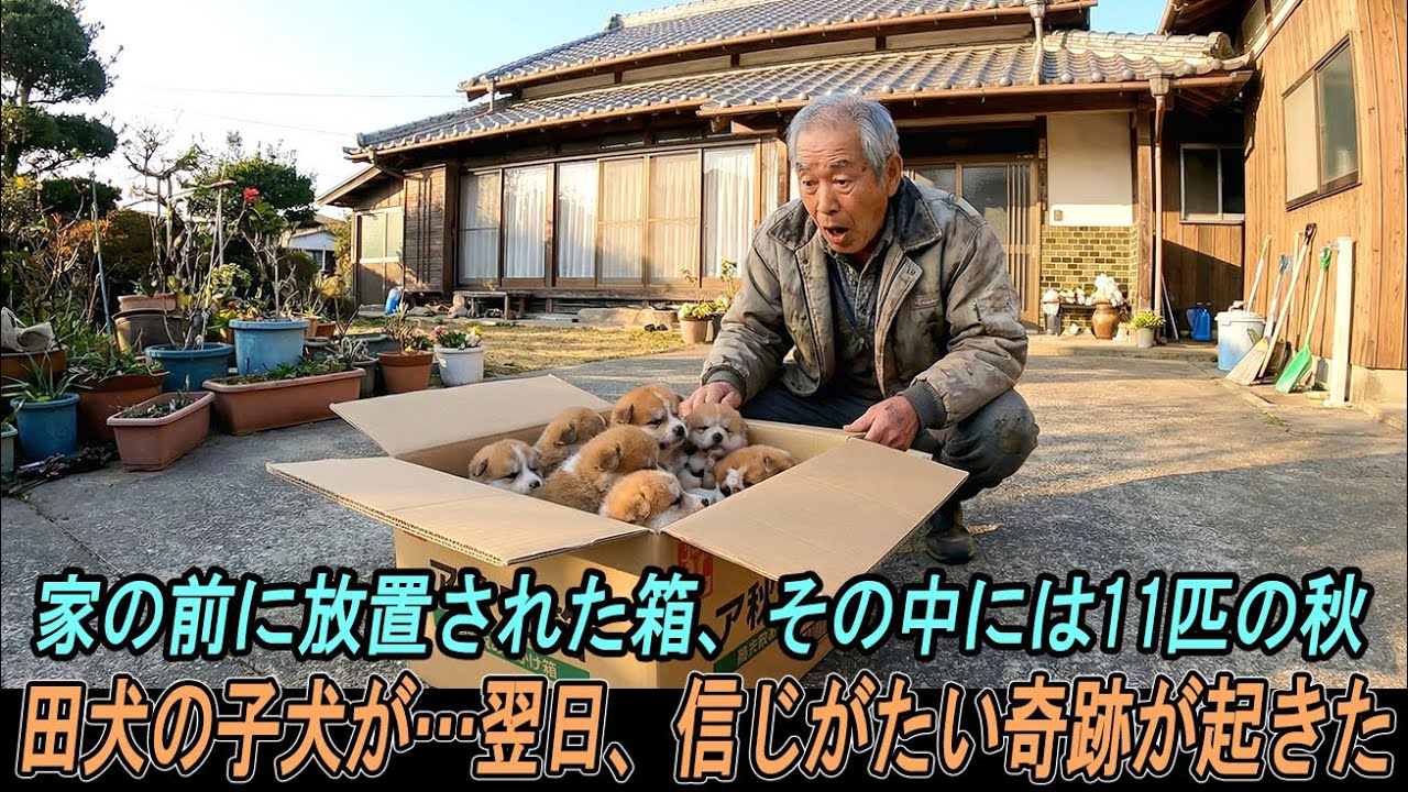老人の家の前に置かれた箱の中に、11匹の秋田犬の子犬がいた…そして翌日、誰も信じられない出来事が起こった！
