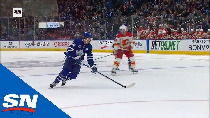 Auston Matthews #34 of the Toronto Maple Leafs celebrates after scoring on  the Boston Bruins in Game…