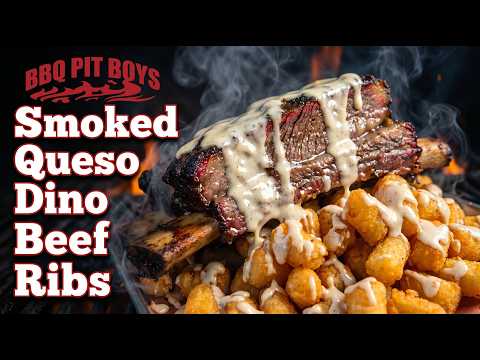 Smoked Beef Dino Ribs on Queso Tater Tots