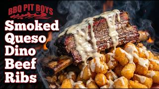 Smoked Beef Dino Ribs On Queso Tater Tots