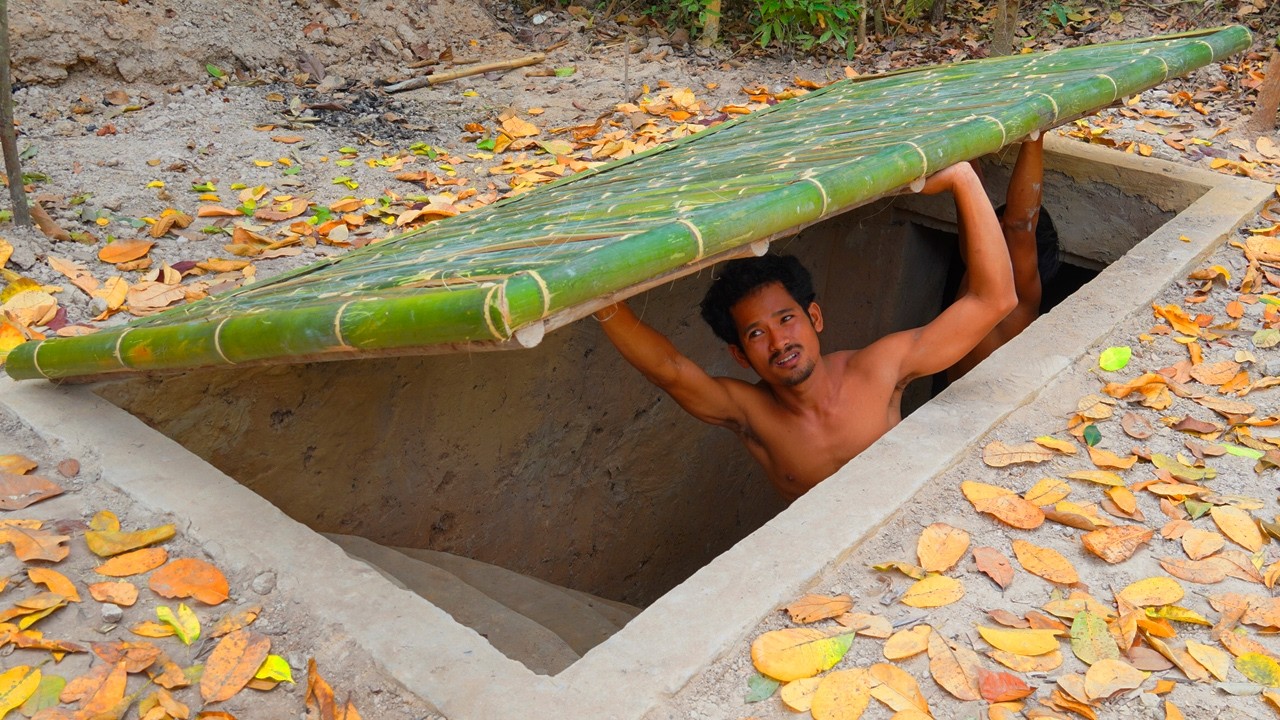 100Days Building Underground House with Swimming Pool And Decoration Underground Room